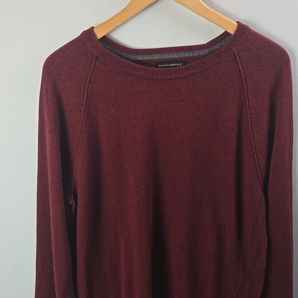 Banana Republic‎ Men's Burgundy Premium Yarn Crewneck Sweater Sz L Cotton Blend